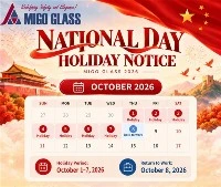 MIGO Glass 2026 Ķīnas valsts svētku paziņojums